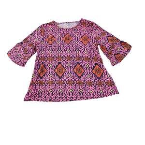 Buckhead Betties Pink Geometric Bell Sleeve Tunic Top XL Boho
